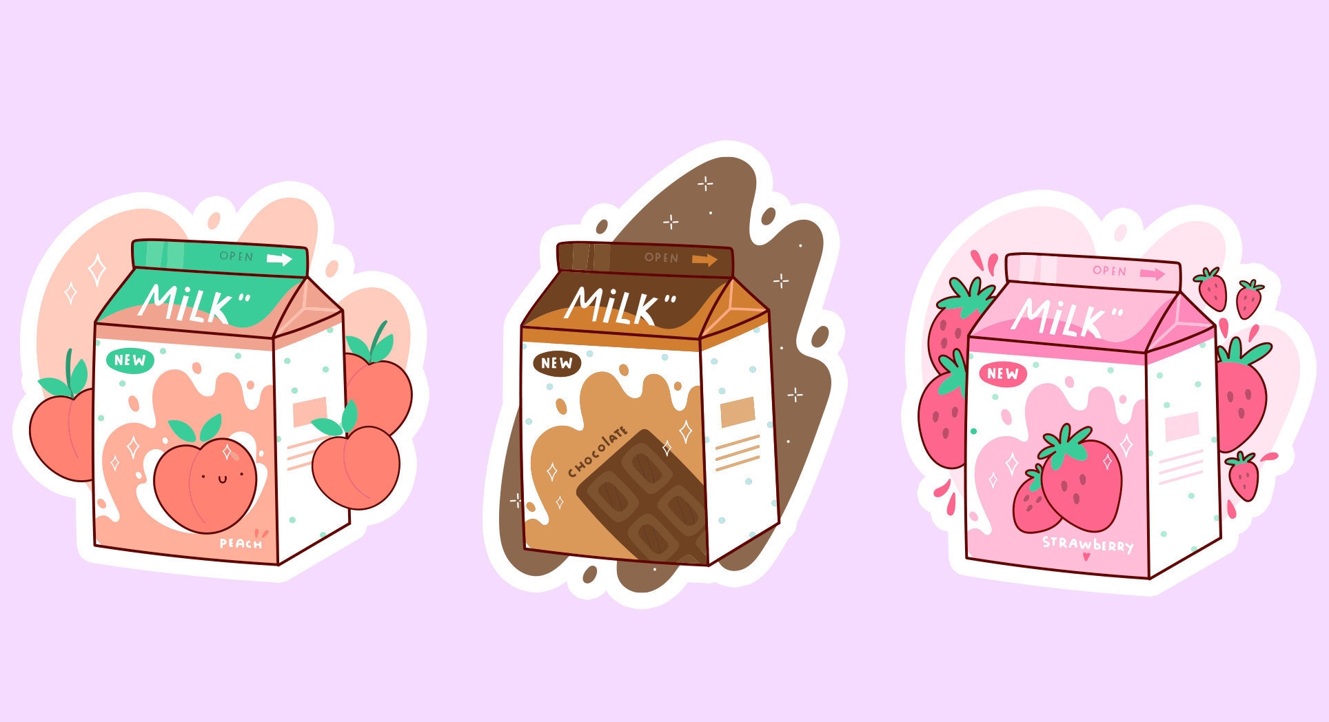 Strawberry Milk Chocolate Milk Peach Milk Kawaii Sticker Etsy