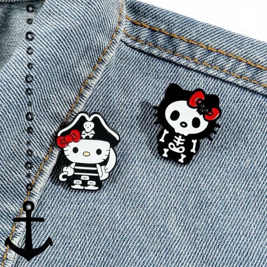 Hello Kitty Skeleton Gothic Punk Halloween Horror Enamel Pin Brooch Lapel Pin Badge Kawaii Backpack Pin BFF