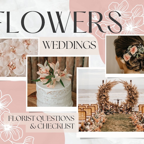 Wedding Flowers, Printable Checklist, Flowers Guide, Complete Flower List, Wedding Planner List, Wedding Checklist, To Do, Boho, Minimalist