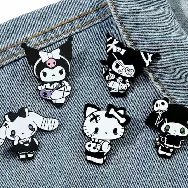 Hello Kitty, Kuromi, Cinnamoroll, My Melody Goth Halloween, Enamel Pin, Brooch, Lapel Pin, Badge, Kawaii, Halloween Gift, BFF