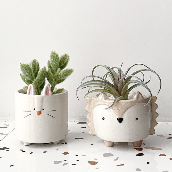 Cute Animal style ceramic planters with Drainage hole, succulent pots, home decorations, house warming gift, indoor planter, garden planters