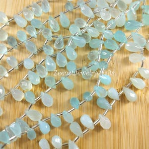 Faceted Blue Chalcedony Teardrop Beads: 8&quot; Gemstone Strand