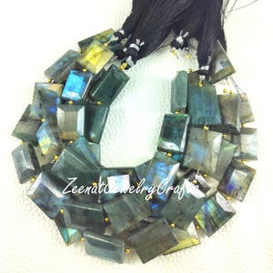 Excellent Beads Natural Labradorite Faceted Beads Multi Fire Labradorite Rectangle Shape Black Rainbow Step Cut Briolette Chicklet Beads