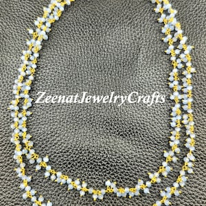 Blue Chalcedony Rosary Chain Necklace: Faceted Rondelle Beads, 16&quot;