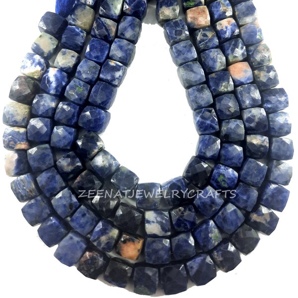 8 Inch Strand Blue Sodalite Faceted Box Shape Gemstone Beads Sodalite 3D Cube Beads Jewelry Making Crafts