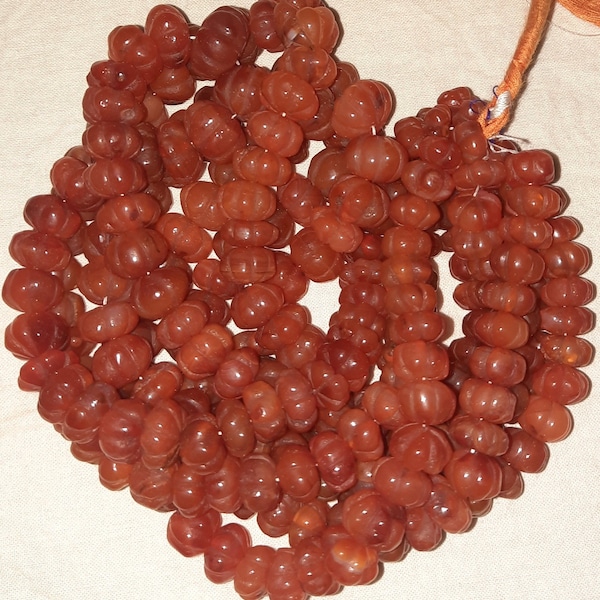 8" Beautiful Natural Dark Orange Carnelian Carved Watermelon Rondelle Gemstone Beads