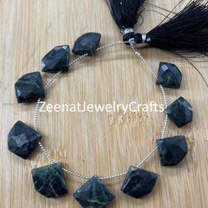 Green Serpentine Gemstone Kite Beads: Faceted Briolette Strand