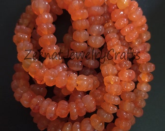 8&quot; Beautiful Natural Light Orange Carnelian Smooth Carved Watermelon Shape Gemstone Beads Carnelian Rondelle Beads Jewelry Making Crafts