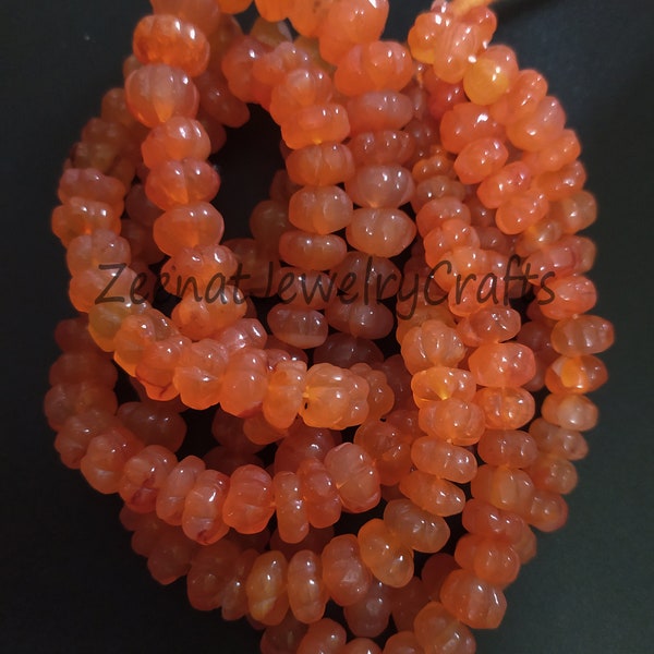 8" Beautiful Natural Light Orange Carnelian Smooth Carved Watermelon Shape Gemstone Beads Carnelian Rondelle Beads Jewelry Making Crafts