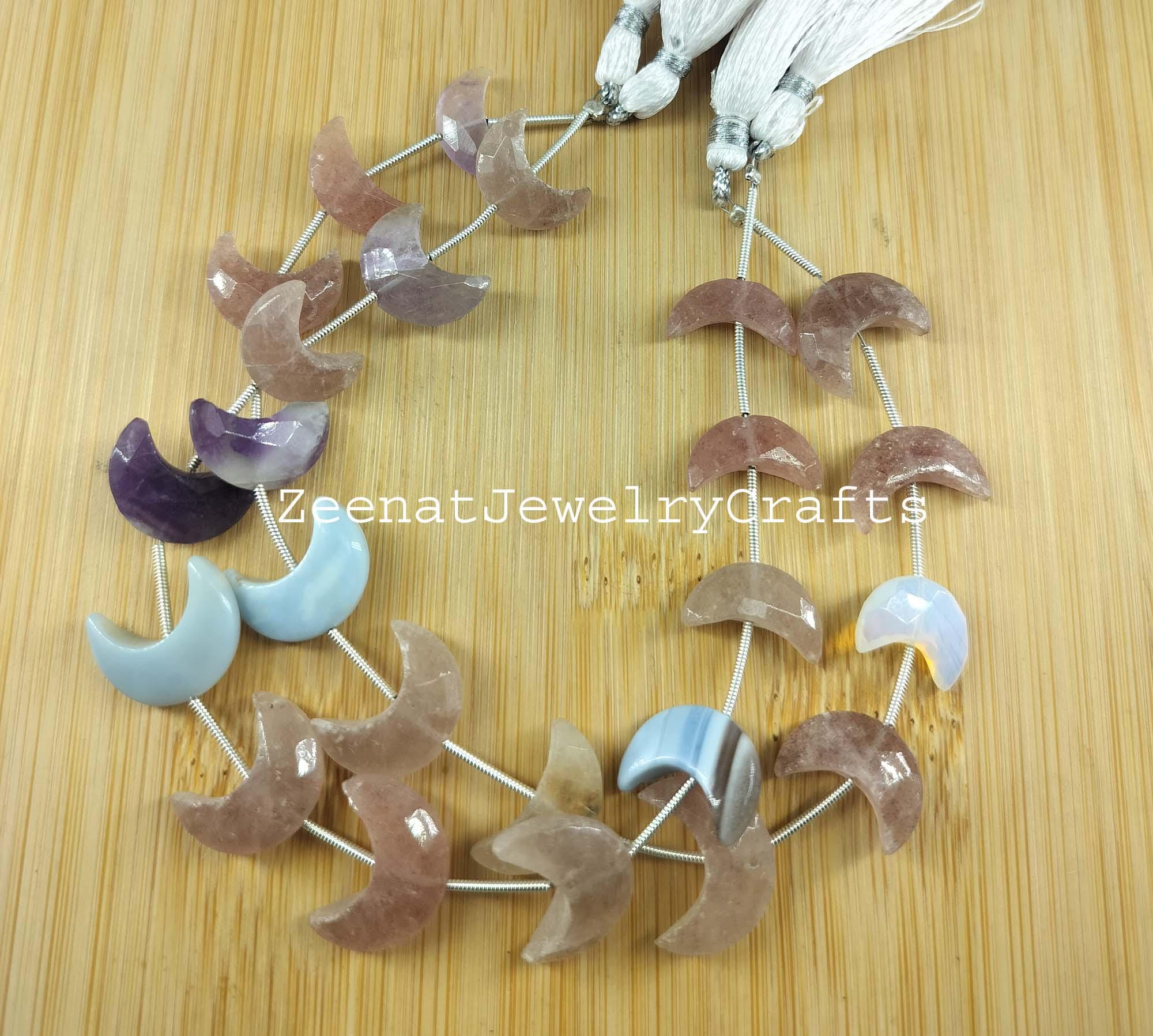 ストロベリーオパールジェムストーン三日月ビーズ：ファセットレッド