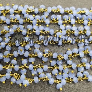 Blue Chalcedony Rondelle Rosary Chain: Gold Plated Beads (3-3.5mm)