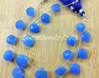 9 インチ ストランド、非常に良質、天然カルセドニー、ブルー染色