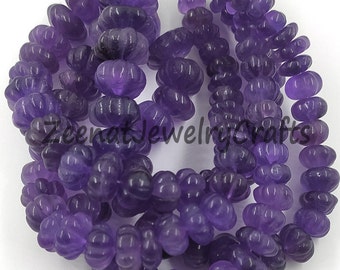 8&quot; Natural African Amethyst Carved Melon Rondelle Gemstone Beads Amethyst Water Melon Beads African Carving Beads Jewelry Making Crafts