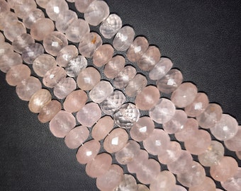 7" Strand Natural Pink Rose Quartz Faceted Rondelle Shape Gemstone Beads Loose Handmade Beads Semi Precious Stone Jewelry Making Crafts