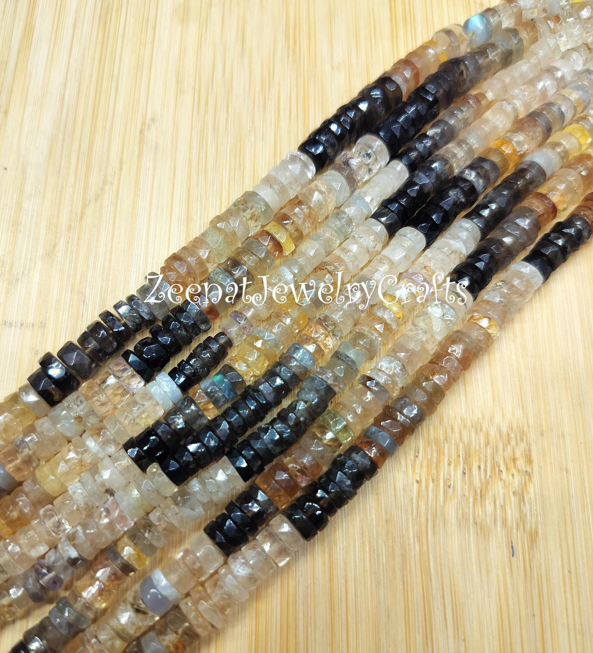 マルチルチルクォーツヘイシビーズ：8インチストランドジェムストーン