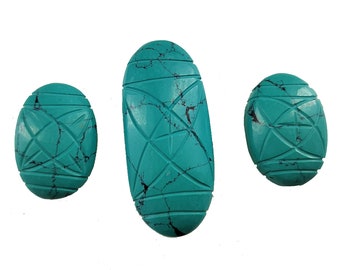 Howlite Turquoise Cabochons Turquoise Carved Oval Shape Turquoise Gemstone Double Side Carving Smooth Carving Cabochons 16x23-17x39 mm