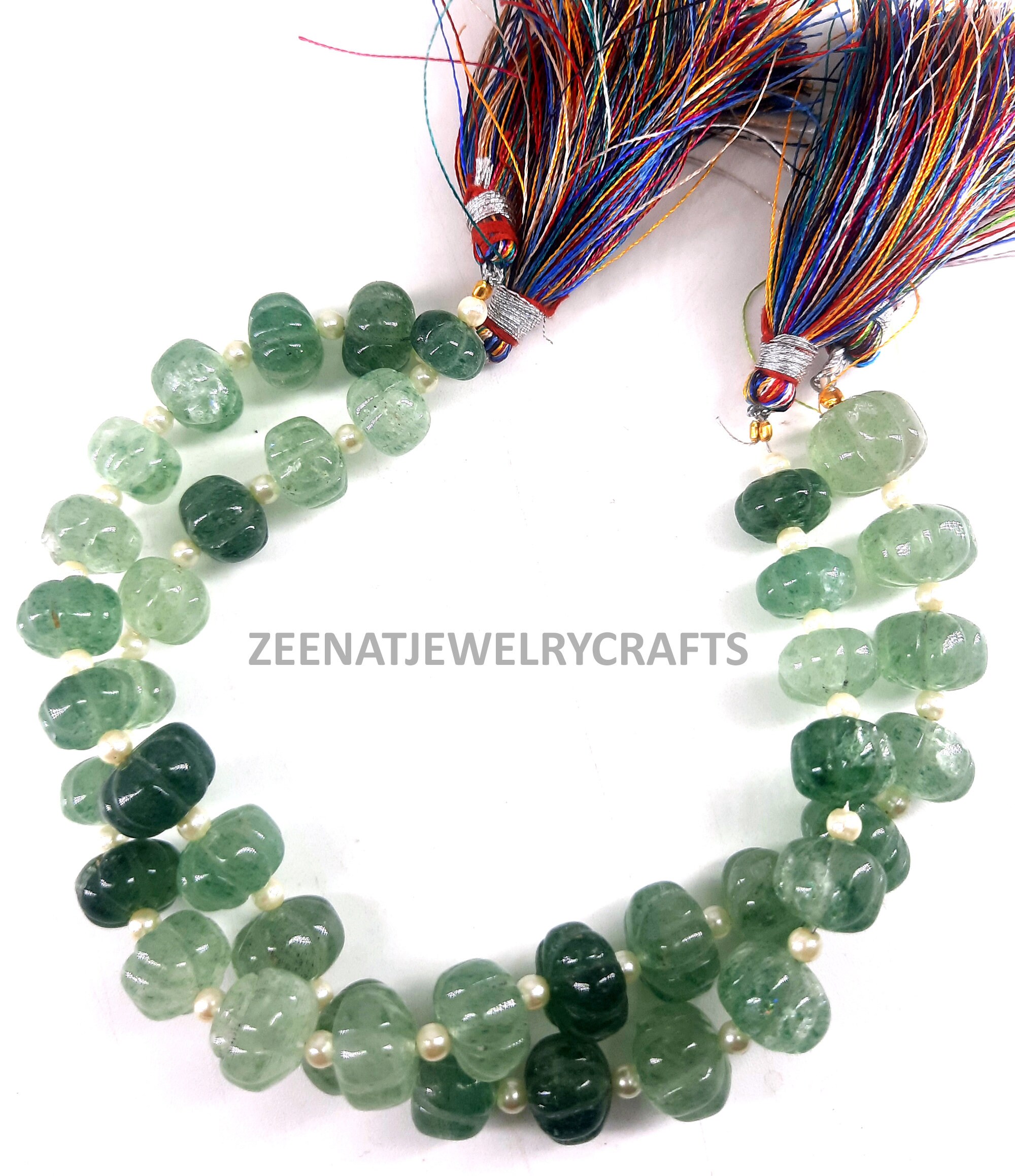 8" Natural Green Strawberry Quartz Smooth Carved Watermelon Gemstone Beads Loose Handmade Pumpkin Beads Jewelry Making Crafts