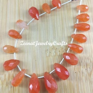 Orange Carnelian Teardrop Beads: Faceted Gemstone Strand