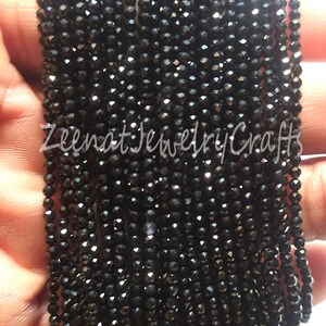 Black Spinel Gemstone Beads: Micro Cut Rondelle, 2mm, 13 Inch Strand