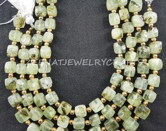 8" Natural Green Prehnite Faceted Cube Box Beads 6-7 mm 3D Box Beads Loose Handmade Beads Jewelry Making Crafts