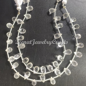 Crystal Quartz Briolette Beads: Faceted Teardrop Gemstone, 8&quot; Strand