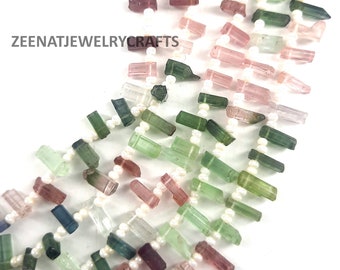 Multi Tourmaline Gemstone Beads: 8 Inch Pencil Shape, 5-7mm