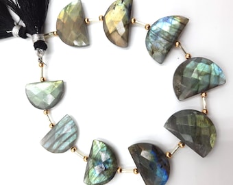 Labradorite Gemstone Strand: 9 Blue Fire D-Shape Beads (14x18 mm)