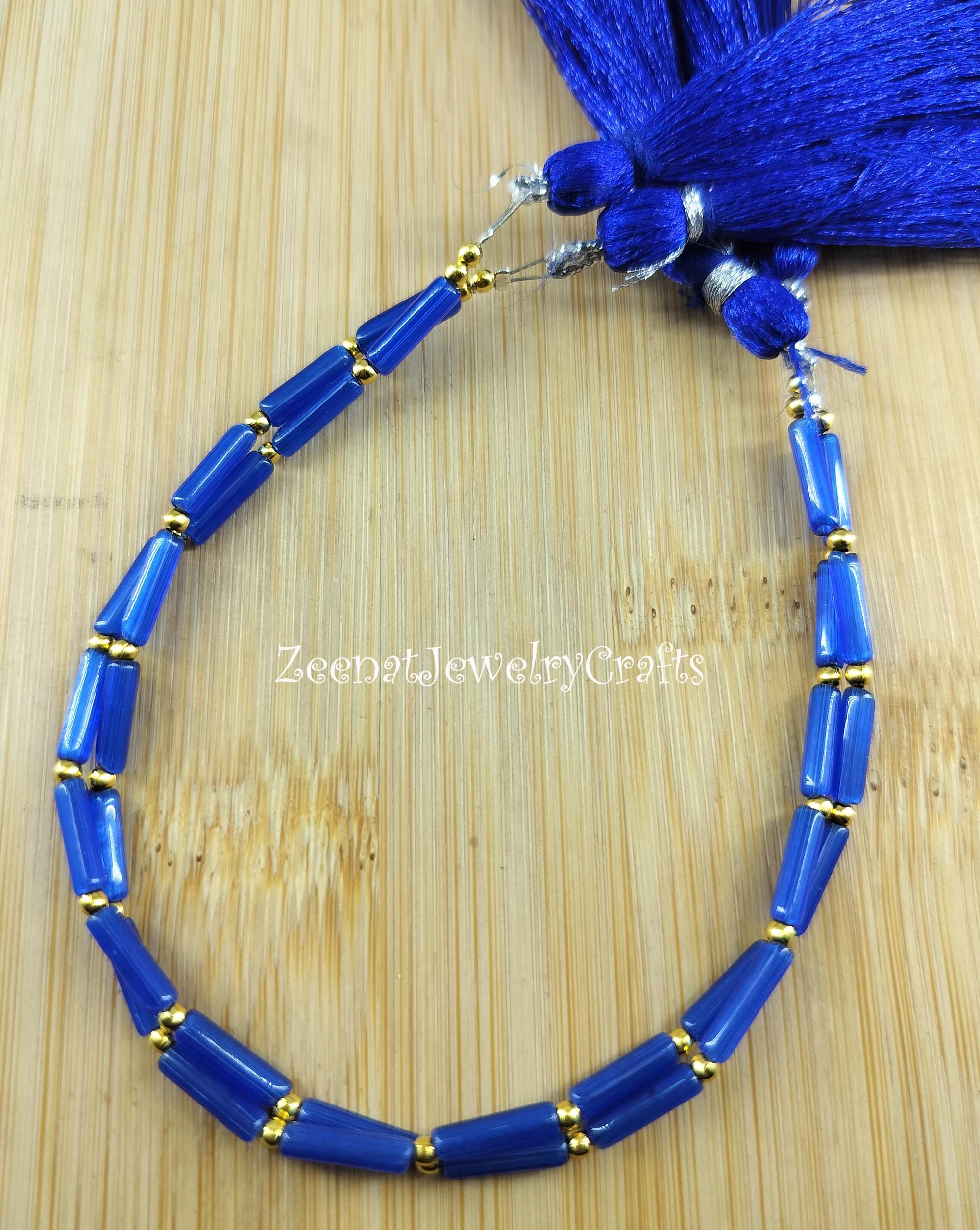 Blue Quartz Tube Beads: 8" Strand, Smooth Gemstone for Jewelry Making