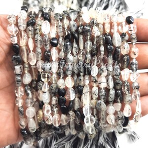 Black Rutile Quartz Nugget Beads: Gemstone Jewelry Making (8&quot; Strand)