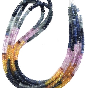 Multi Sapphire Gemstone Beads: 7.5&quot; Faceted Rondelle Strand, 3-3.5mm