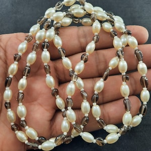 16&quot; Smoky Quartz & Pearl Necklace: Smooth Nugget Gemstone Beads
