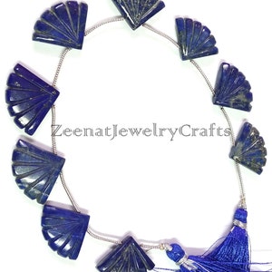 Blue Lapis Lazuli Carved Gemstone Beads: Fancy Fan Shape, 8&quot; Strand
