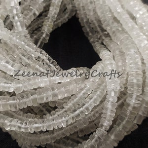 Crystal Quartz Heishi Beads: Smooth Gemstone Tyre, 8&quot; Strand