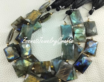 Faceted Labradorite Beads: Rectangle Briolette Chicklet, Flashy Blue Fire