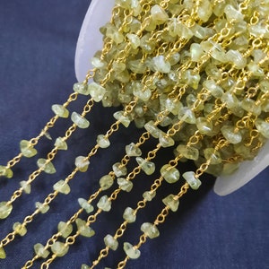 1,3,5 Feet Natural Green Peridot Smooth Uncut Chip Nugget Shape Rosary Chain Jewelry Making Chain Crafts Beads Gold Plated Earrings Supplies