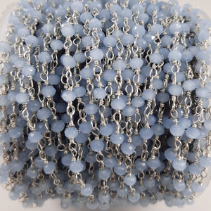 Blue Chalcedony Hydro Beads: Silver Plated Rosary Chain (3-3.5 mm)