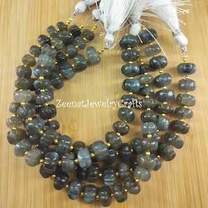8&quot; Strand, Natural Labradorite Gemstone Beads, Smooth Beads, Blue Fire Beads, Handmade Pumpkin Carving Beads, Labradorite Watermelon Beads