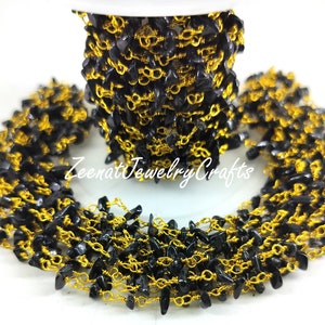 Black Tourmaline Rosary Chain: Gold Plated Jewelry Making Chain