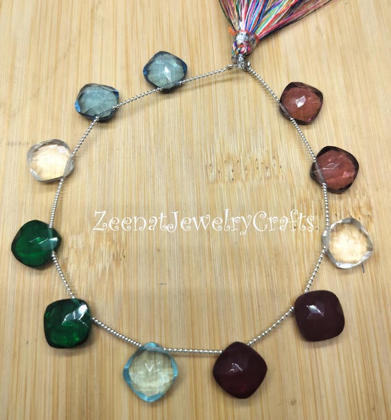 Faceted Multi Gemstone Beads: Cushion Shape, Side Drilled,