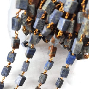 Blue Spot Jasper Rosary Chain: Gold Plated Tube Beads, Jewelry Making