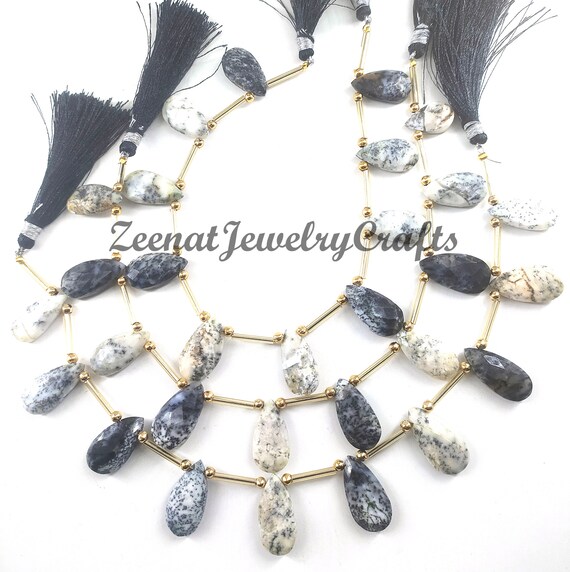 Buy 8 Strand Natural Dendrite Opal Faceted Pear Shape Gemstone
