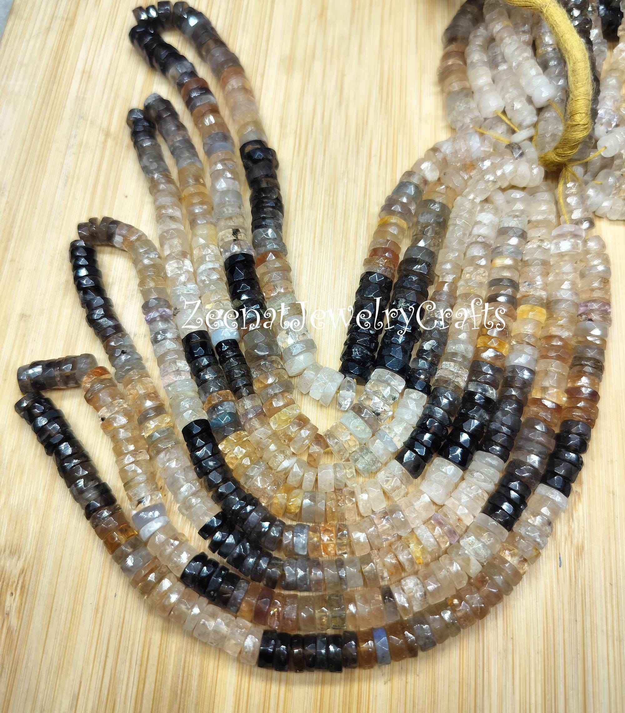 マルチルチルクォーツヘイシビーズ：8インチストランドジェムストーン