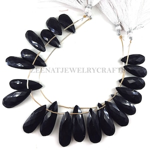 Black Onyx Teardrop Gemstone Beads: Faceted Pear Briolette, 7&quot; Strand