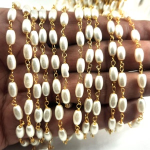 1,3 Foot Freshwater Pearl Smooth Hydro Oval Shape Gemstone Beads Chain Gold Silver Plated Wire Jewelry Chain Making Craft Chain Finding