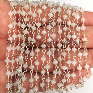 1 Feet White Quartz Hydro Beads Rosary Chain,Faceted Rondelle Beaded Rosary Chain,3-3.5 mm,Gold,Silver,Black Metal Plated Wire Roll,Finding