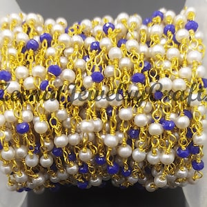 Pearl Blue Hydro Faceted Rondelle Beads Rosary Chain Silver & Gold Plated Wire Roll 1,3,5 Feet Beads Chain Pearl Chain Gemstone Chain Beads