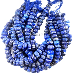 8&quot; Natural Blue Lapis Lazuli Smooth Carved Watermelon Shape Gemstone Beads