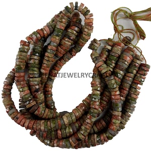 8&quot; Natural Unakite Faceted Haishi Tyre Beads Jewelry Making Crafts