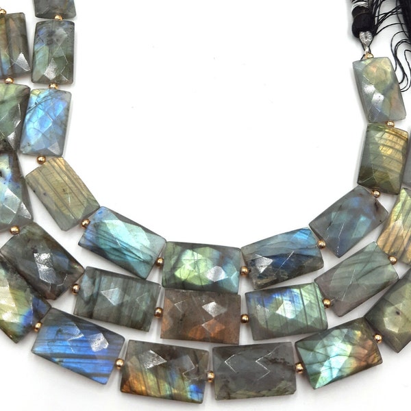 Newly Listed~~~ Natural Labradorite Faceted Beads~~~Rectangle Shape~~ Fleshy Blue~~~10 Beads ~~~ 1 Strand ~~ Briolette Bead