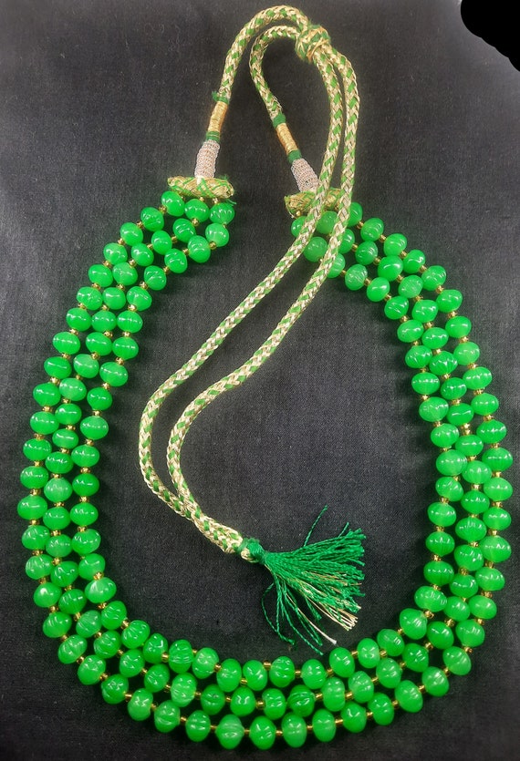 グリーンクォーツハイドロネックレス：彫刻されたスイカの宝石ビーズ